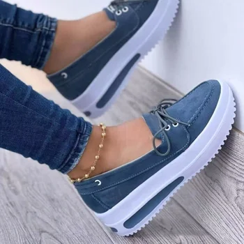  Yeni gündelik kadın ayakkabısı Lace Up Nefes Sneakers Artı Boyutu 43 Konfor Kaymaz Düz Loafer'lar Kadın vulkanize ayakkabı 2022