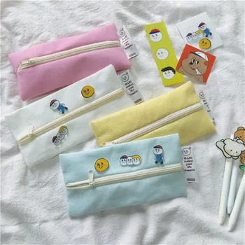  Yeni Japon Ins Kalem Kalem Çantası Tuval Okul Kırtasiye saklama çantası Kızlar İçin Taşınabilir Araçları Makyaj Fırçalar Kılıfı Kozmetik Durumda
