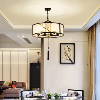  Yeni Çin tarzı oturma odası kolye lamba basit modern tarzı yatak odası yemek salonu yuvarlak odası çalışma ev lambası
