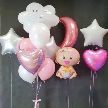  Çocuklar 1st Doğum Günü Balonlar Beyaz Bulut Ay Folyo Balon Bebek Duş DIY Dekor Erkek Kız İlk BirthdayParty Dekorasyon Kaynağı
