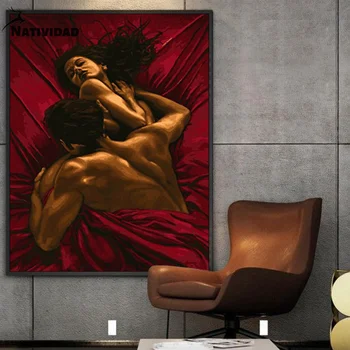  Çıplak Resim Seksi Erkekler ve Kadınlar Kırmızı Arka Plan sanat resmi Baskı Posteri Modern Retro Yatak Odası Banyo Otel Ev Dekorasyon Sanat