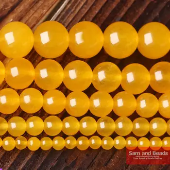  Ücretsiz Kargo Yuvarlak Sarı Kalsedon Boncuk Pürüzsüz Boncuk Moda Takı Boncuk Takı Yapımı Için Diy Bilezik Strand 16 