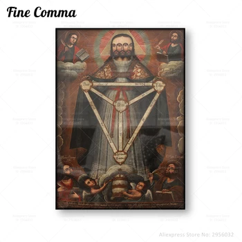  Üç yüzlü Trinity Üç Yüzlü İsa Vintage Poster Üçlü İsa Mesih Boyama Ürpertici Garip duvar sanatı tuval Baskı Ev Dekor